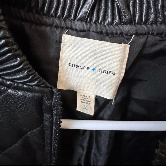 SILENCE + NOISE Quilted Vegan Leather Bomber Jacket - Picture 4 of 12